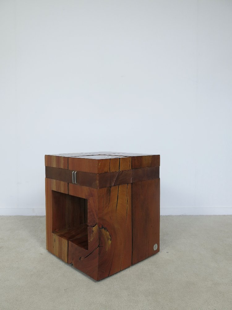 Modernist solid wooden stool or side table by Pedro Petry 1990s